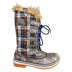 Sorel Women’s Tofino Grey Plaid Lace Up Winter Boot Size US 7
